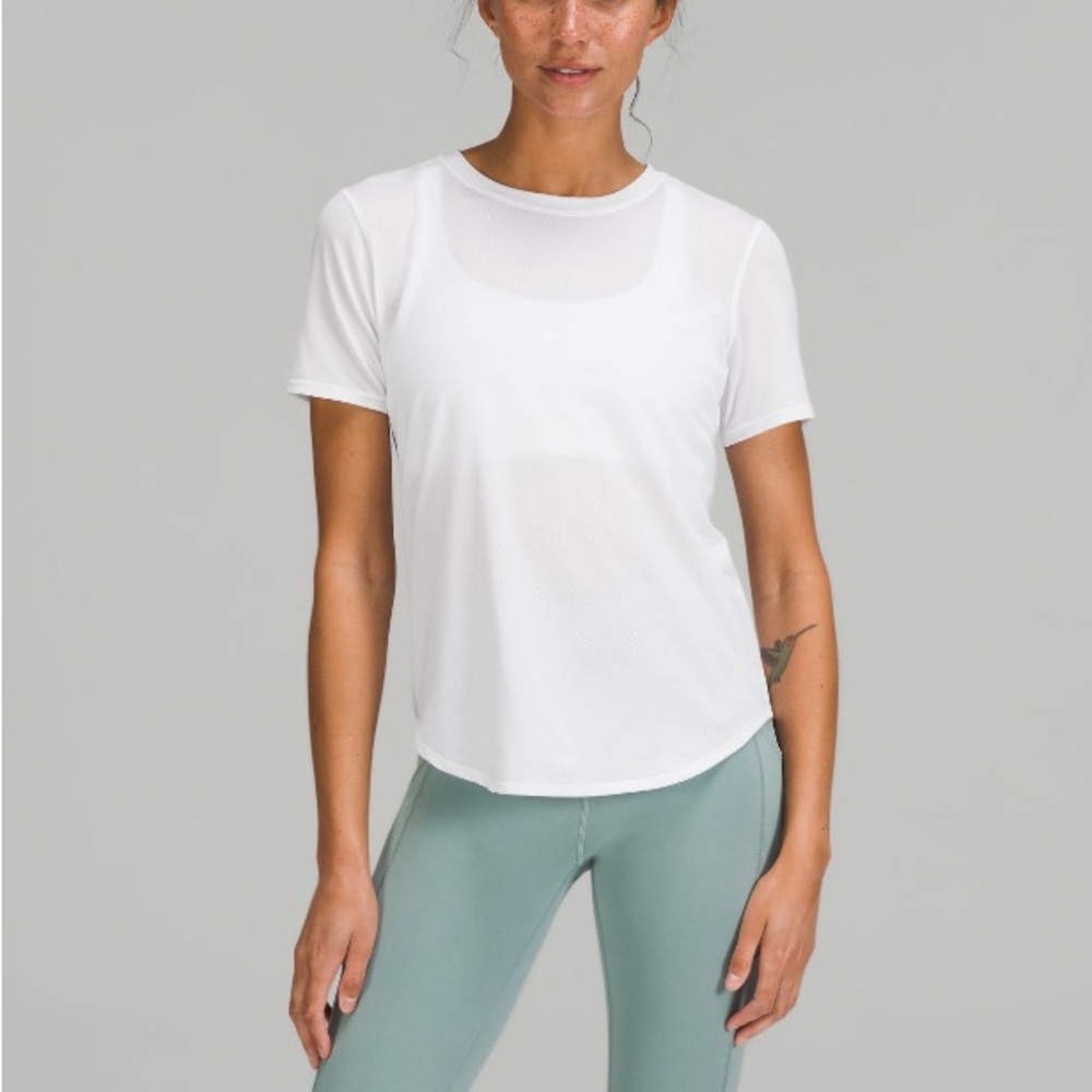 lululemon athletica High Neck Run and Train White Short Sleeve Tee